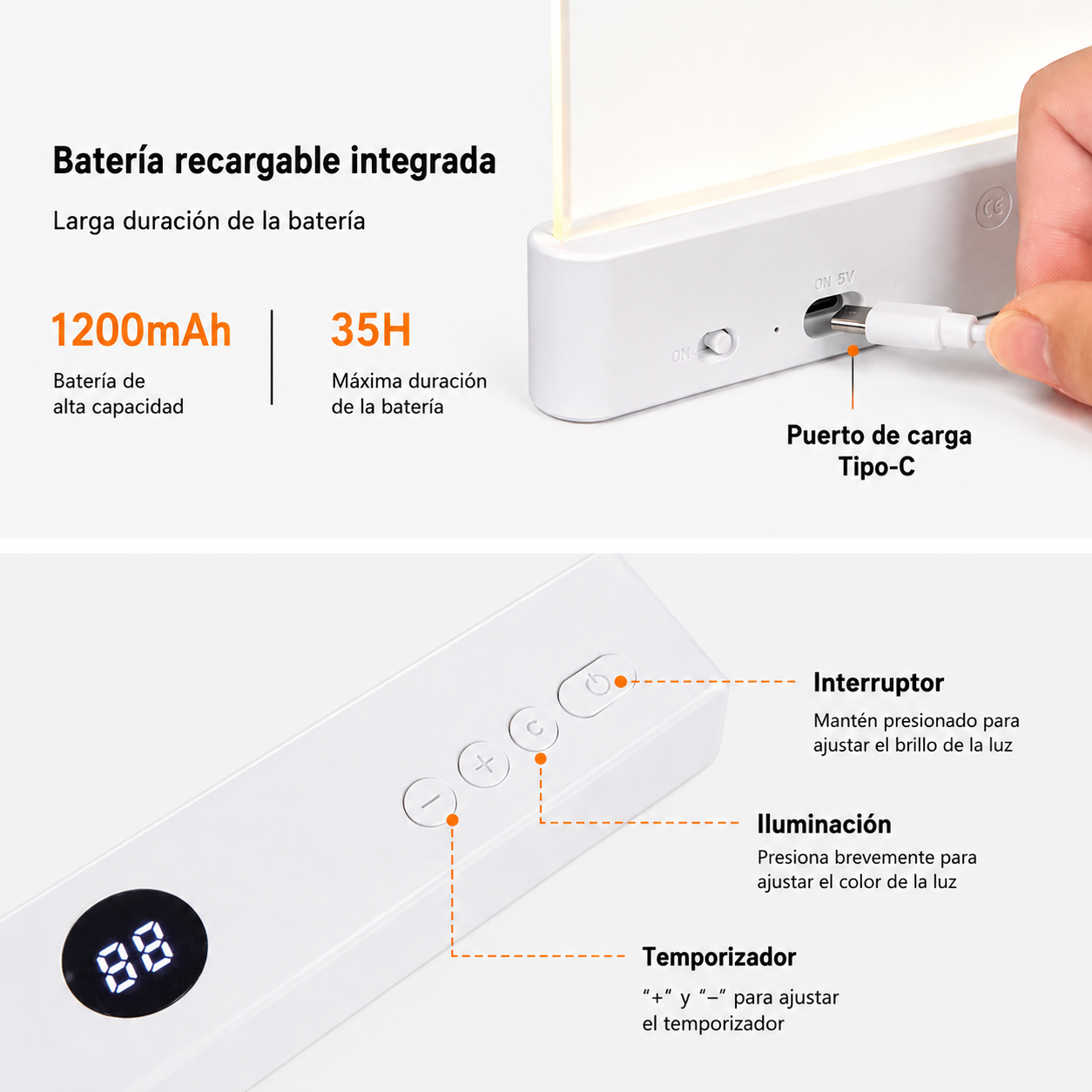 Lámpara LED Plana de Lectura Nocturna con Protección Ocular